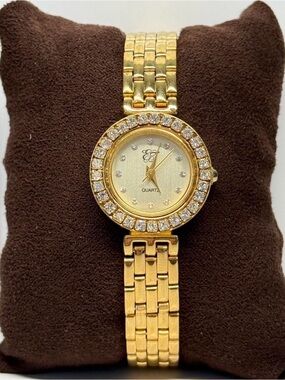 VTG Elizabeth Taylor Crystal Bezel Dress Watch Gold Tone Women’s Quartz Jewelry